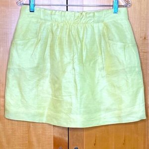 J. Crew Linen Silk Blend lined yellow mini skirt pockets, size 4